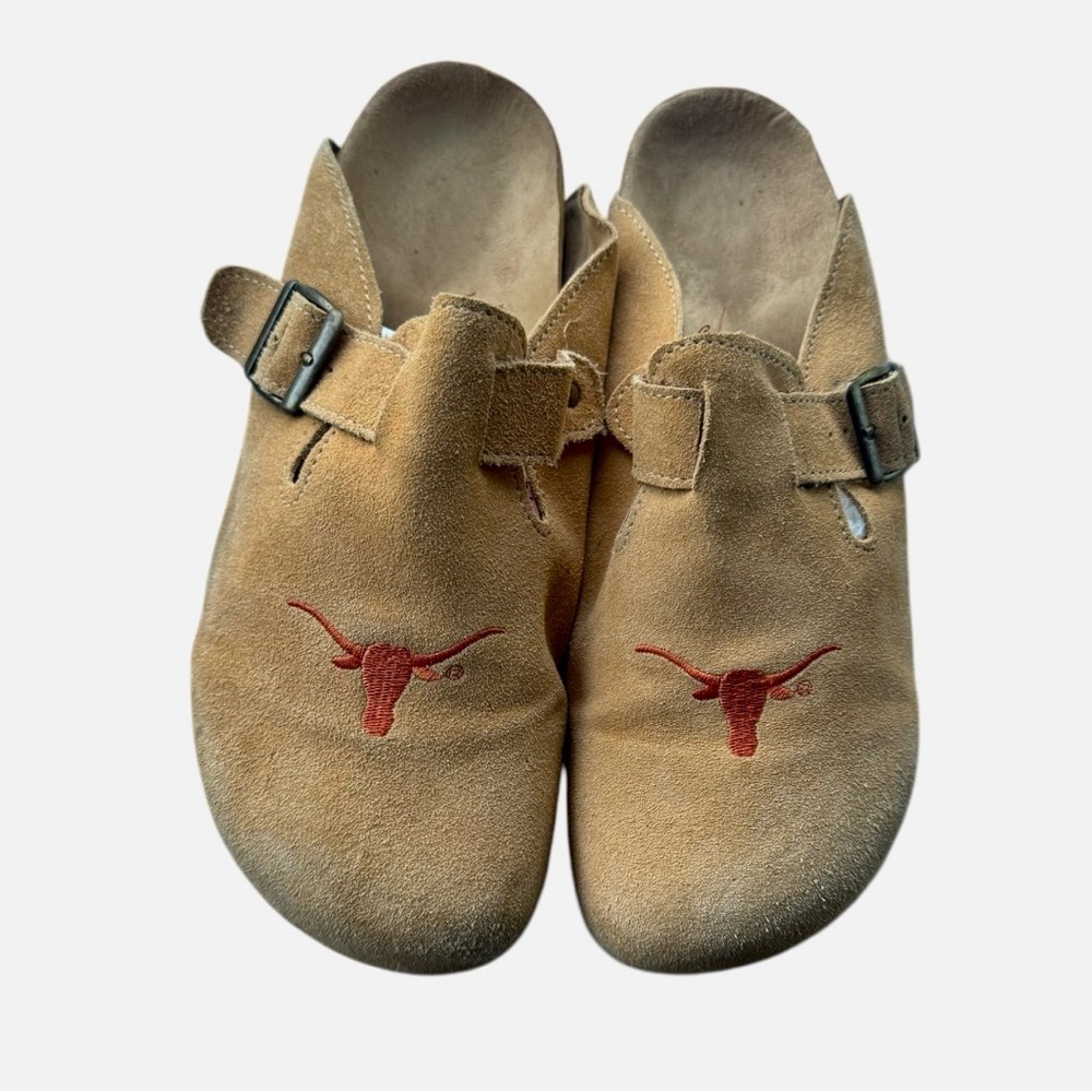 Texas Longhorns Unisex Suede Clogs in Tan Size 10 Good Condition